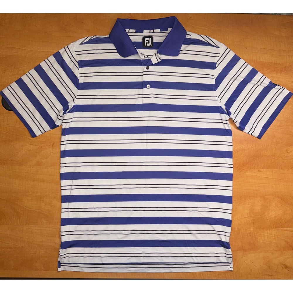 FootJoy ProDry Mens XL Golf Polo Shirt Blue White Striped Performance S/S